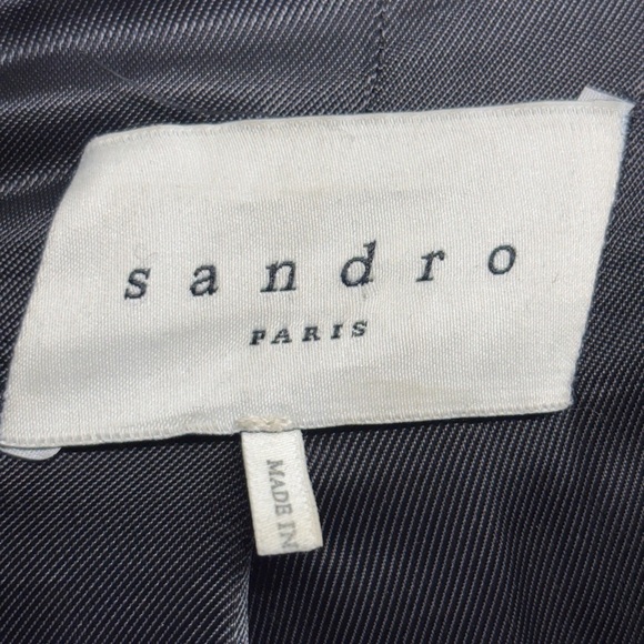 Sandro Gilmour Shell Paneled Wool Blend Coat Asymmetrical Zip Navy Blue 40 - Picture 4 of 9